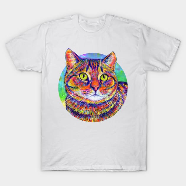 Colorful Rainbow Brown Tabby Cat T-Shirt by rebeccawangart